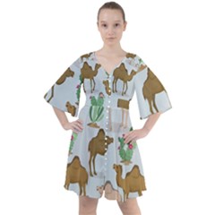 Camels Cactus Desert Pattern Boho Button Up Dress