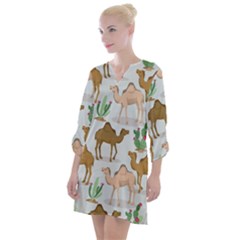 Camels Cactus Desert Pattern Open Neck Shift Dress