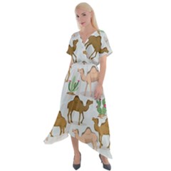 Camels Cactus Desert Pattern Cross Front Sharkbite Hem Maxi Dress