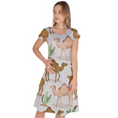 Camels Cactus Desert Pattern Classic Short Sleeve Dress