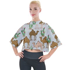 Camels Cactus Desert Pattern Mock Neck T-Shirt