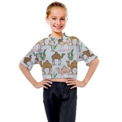 Camels Cactus Desert Pattern Kids Mock Neck T-Shirt