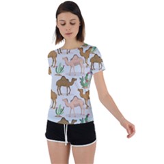 Camels Cactus Desert Pattern Back Circle Cutout Sports T-Shirt