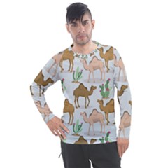 Camels Cactus Desert Pattern Men s Pique Long Sleeve T-Shirt