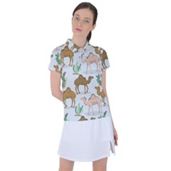 Camels Cactus Desert Pattern Women s Polo T-Shirt