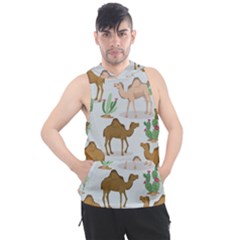 Camels Cactus Desert Pattern Men s Sleeveless Hoodie