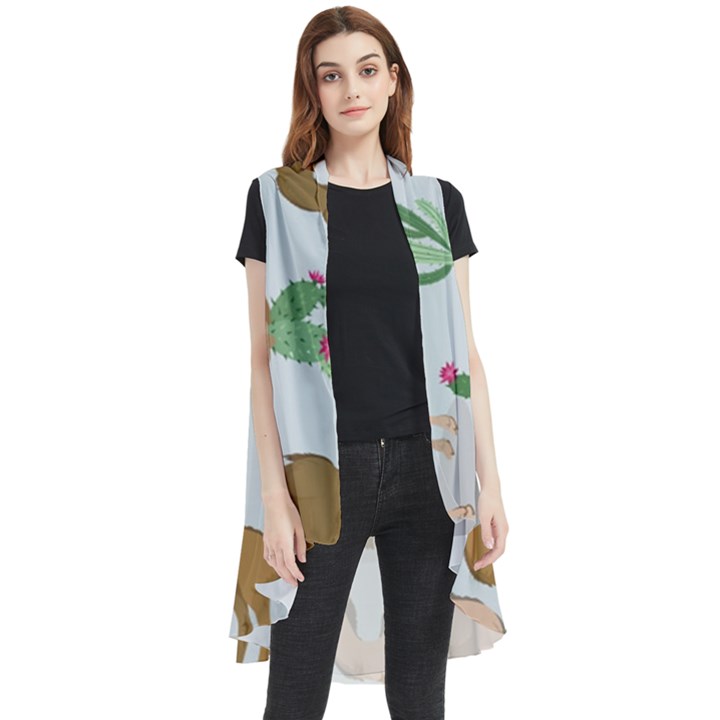 Camels Cactus Desert Pattern Sleeveless Chiffon Waistcoat Shirt