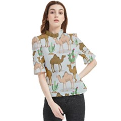 Camels Cactus Desert Pattern Frill Neck Blouse