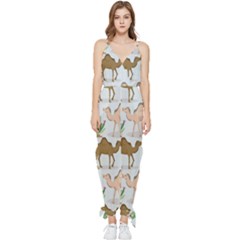 Camels Cactus Desert Pattern Sleeveless Tie Ankle Chiffon Jumpsuit