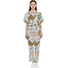 Camels Cactus Desert Pattern Batwing Lightweight Chiffon Jumpsuit