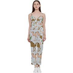 Camels Cactus Desert Pattern V-Neck Camisole Jumpsuit