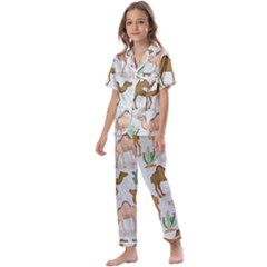 Camels Cactus Desert Pattern Kids  Satin Short Sleeve Pajamas Set