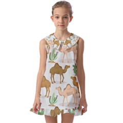 Camels Cactus Desert Pattern Kids  Pilgrim Collar Ruffle Hem Dress