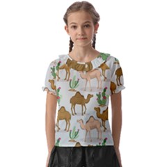 Camels Cactus Desert Pattern Kids  Frill Chiffon Blouse