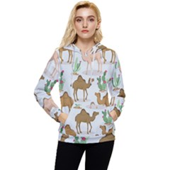 Camels Cactus Desert Pattern Women s Lightweight Drawstring Hoodie