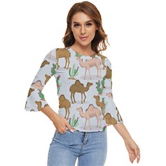 Camels Cactus Desert Pattern Bell Sleeve Top