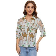 Camels Cactus Desert Pattern Women s Quarter Sleeve Pocket Shirt