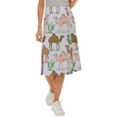 Camels Cactus Desert Pattern Midi Panel Skirt