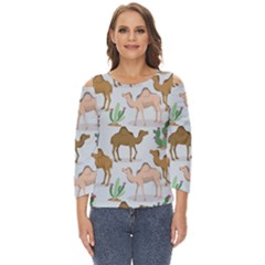 Camels Cactus Desert Pattern Cut Out Wide Sleeve Top