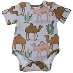 Camels Cactus Desert Pattern Baby Short Sleeve Bodysuit