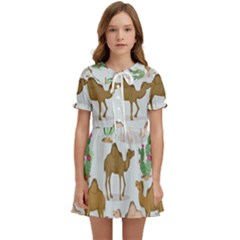 Camels Cactus Desert Pattern Kids  Sweet Collar Dress