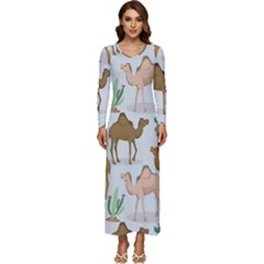 Camels Cactus Desert Pattern Long Sleeve Longline Maxi Dress