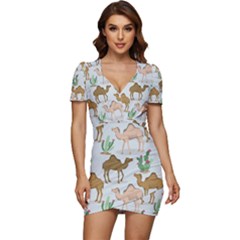 Camels Cactus Desert Pattern Low Cut Cap Sleeve Mini Dress