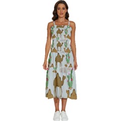 Camels Cactus Desert Pattern Sleeveless Shoulder Straps Boho Dress