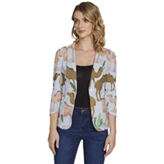 Camels Cactus Desert Pattern Women s One-Button 3/4 Sleeve Short Jacket