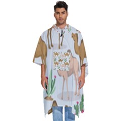 Camels Cactus Desert Pattern Men s Hooded Rain Ponchos