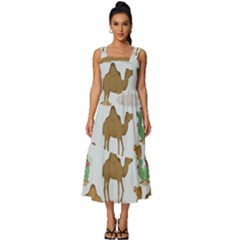 Camels Cactus Desert Pattern Square Neckline Tiered Midi Dress