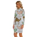 Camels Cactus Desert Pattern Long Sleeve Shirt Collar Bodycon Dress View2