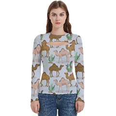 Camels Cactus Desert Pattern Women s Cut Out Long Sleeve T-Shirt