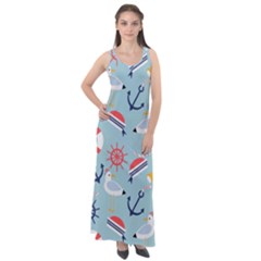 Nautical Marine Symbols Seamless Pattern Sleeveless Velour Maxi Dress