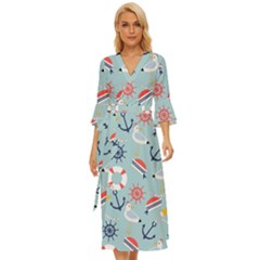 Nautical Marine Symbols Seamless Pattern Midsummer Wrap Dress