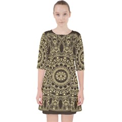 Hamsa Hand Drawn Symbol With Flower Decorative Pattern Quarter Sleeve Pocket Dress