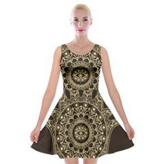 Hamsa Hand Drawn Symbol With Flower Decorative Pattern Velvet Skater Dress by Hannah976