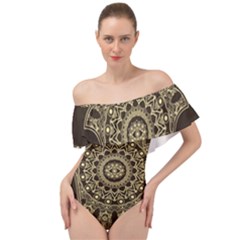 Hamsa Hand Drawn Symbol With Flower Decorative Pattern Off Shoulder Velour Bodysuit 