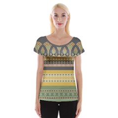 Seamless Pattern Egyptian Ornament With Lotus Flower Cap Sleeve Top