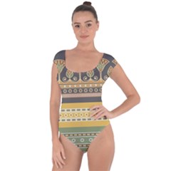 Seamless Pattern Egyptian Ornament With Lotus Flower Short Sleeve Leotard 