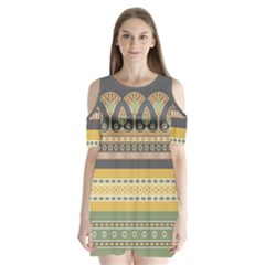 Seamless Pattern Egyptian Ornament With Lotus Flower Shoulder Cutout Velvet One Piece