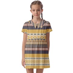 Seamless Pattern Egyptian Ornament With Lotus Flower Kids  Asymmetric Collar Dress by Hannah976