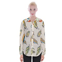 Vector Boho Doodle Feathers Seamless Pattern Illustration Womens Long Sleeve Shirt