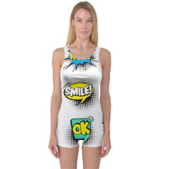 Set Colorful Comic Speech Bubbles One Piece Boyleg Swimsuit