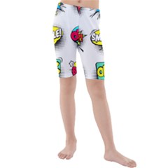 Set Colorful Comic Speech Bubbles Kids  Mid Length Swim Shorts