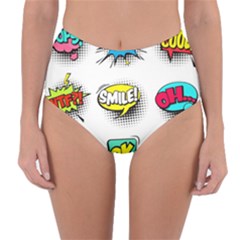 Set Colorful Comic Speech Bubbles Reversible High-Waist Bikini Bottoms