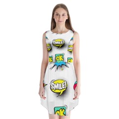 Set Colorful Comic Speech Bubbles Sleeveless Chiffon Dress  