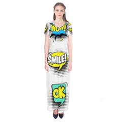 Set Colorful Comic Speech Bubbles Short Sleeve Maxi Dress