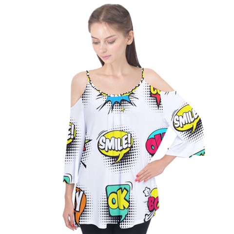 Set Colorful Comic Speech Bubbles Flutter Sleeve T-shirt  by Hannah976