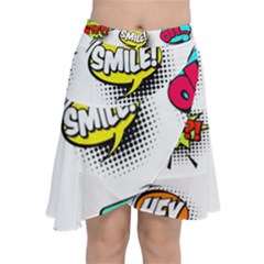 Set Colorful Comic Speech Bubbles Chiffon Wrap Front Skirt